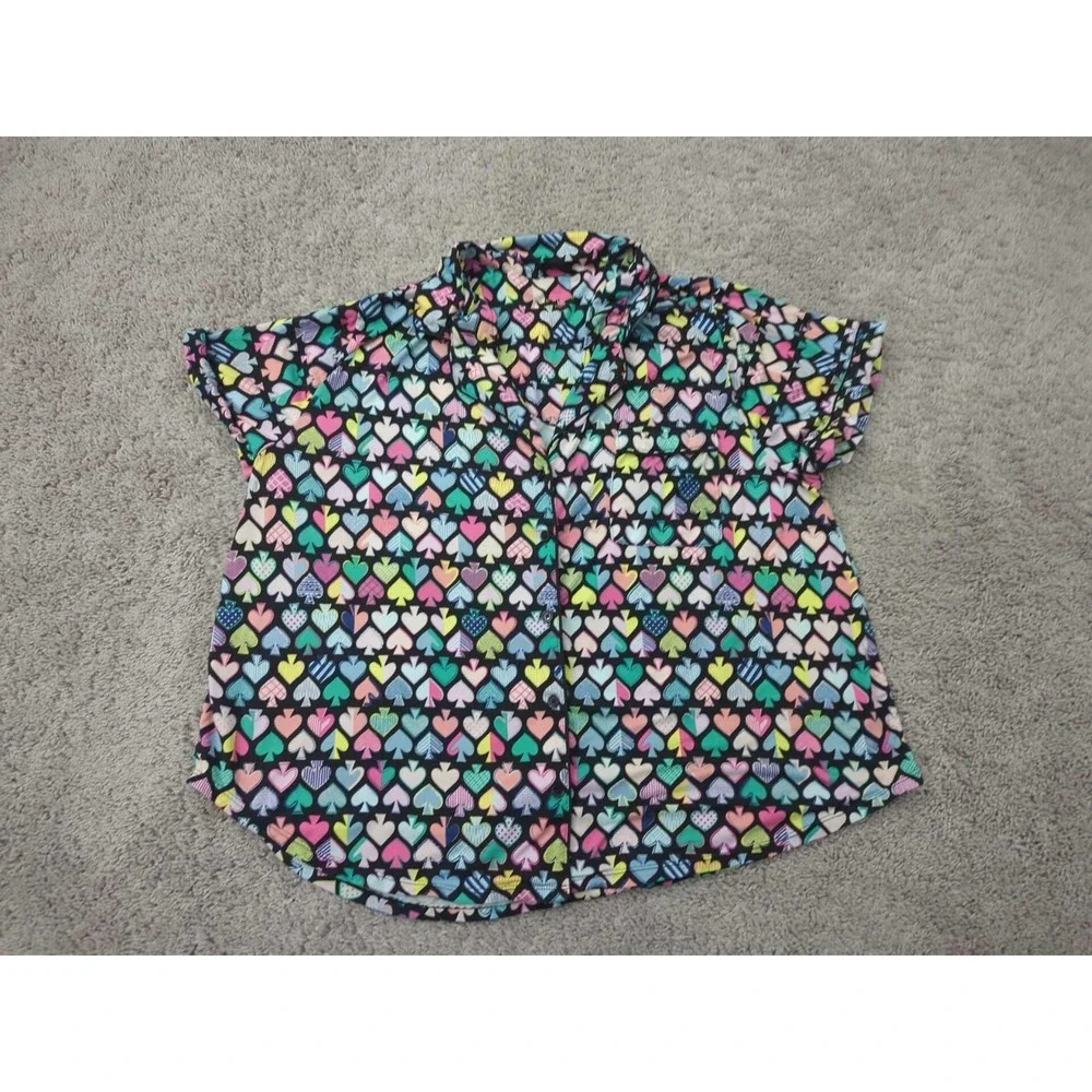 Kate Spade Pajama Shirt Womens 3X PLUS Short Sleeve Spade Heart Allover Print